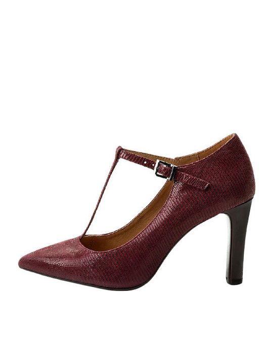 Caprice Anatomic Leather Pointed Toe Burgundy Heels with Strap