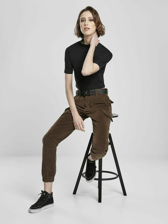 Women's High-waisted Fabric Cargo Trousers Dark Olive