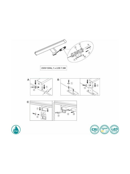 Trio Lighting Lino Classic Lamp Bathroom with Integrated LED and Warm White Light Silver 40cm