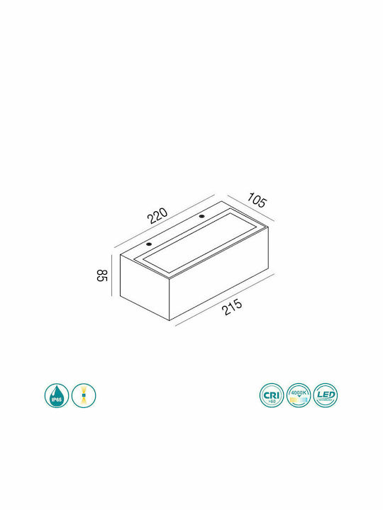 La Mia Luce Επιτοίχια Εξωτερική Πλαφονιέρα LED IP65 με Φυσικό Λευκό Φως