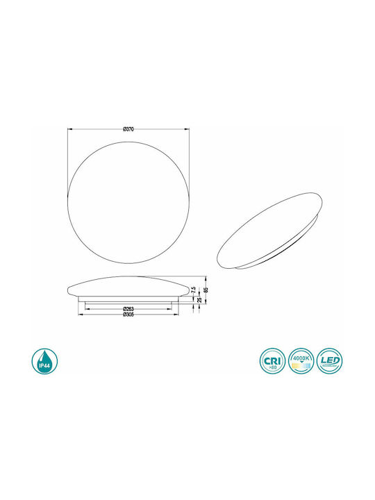 Trio Lighting Paolo Ceiling Mount Light Bathroom 37cm White with Integrated LED