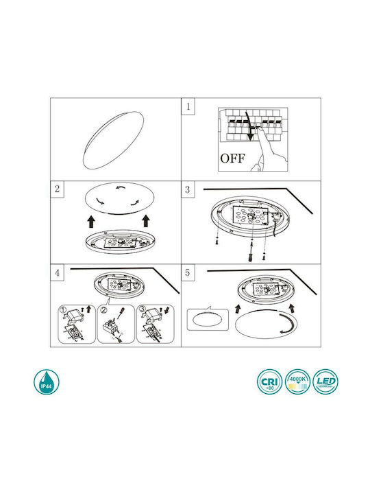Trio Lighting Paolo Ceiling Mount Light Bathroom 37cm White with Integrated LED