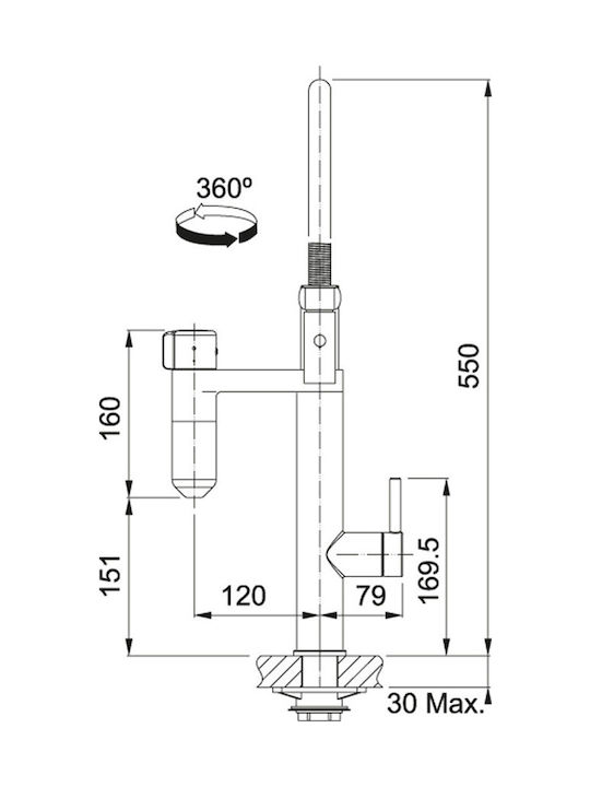 Franke Vital Capsule Filter Semi Pro Ψηλή Μπαταρία Κουζίνας Πάγκου με Σπιράλ Μαύρη