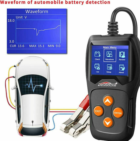 Konnwei KW600 Ψηφιακό Battery Tester με Κροκοδειλάκια