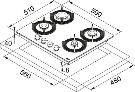 Franke Maris FHMF 604 4GC BK Gas Cooktop Autonomous 59x51εκ.