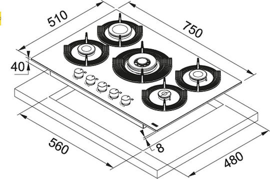 Franke Maris FHMF 755 4G DC C BK Gas Cooktop Autonomous 75x51εκ.