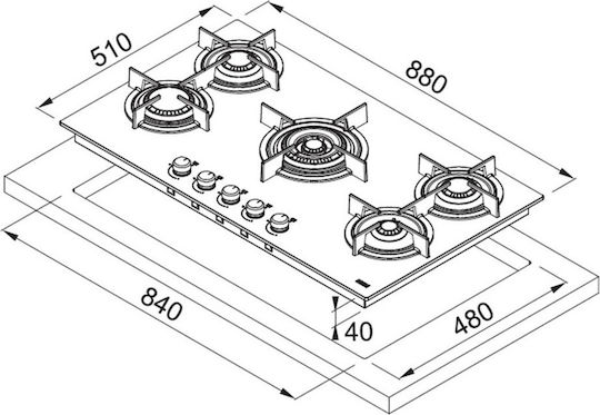 Franke Mythos FHCR 905 4G TC HE BK C Gas Cooktop Autonomous 88x51εκ.