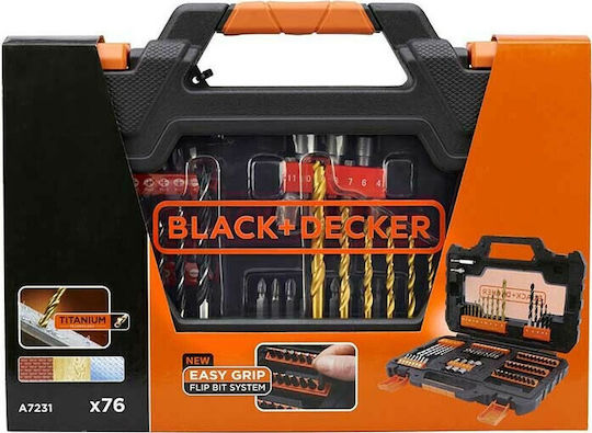 Black & Decker Set 76 Burghie cu Tija Cilindrică pentru Materiale de construcție, Metal și Lemn