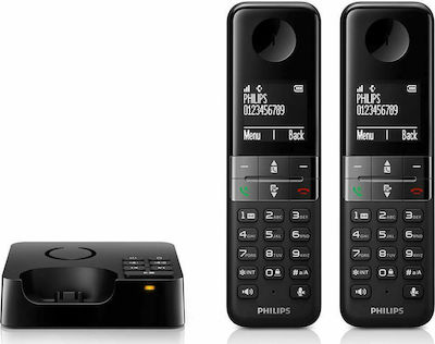 Philips D4752B Cordless Phone (2-Pack) with Speaker Black