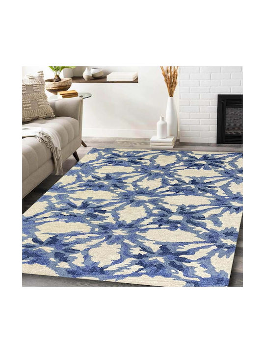 Homeone Handmade Rug Rectangular Wool Beige - Blue