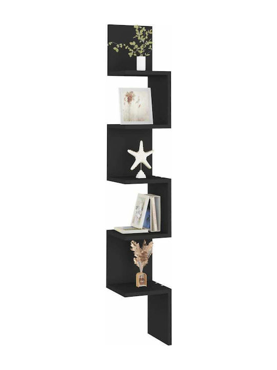 Corner Shelf Wall Black Velvet-Black Metal 20x20x127.5cm