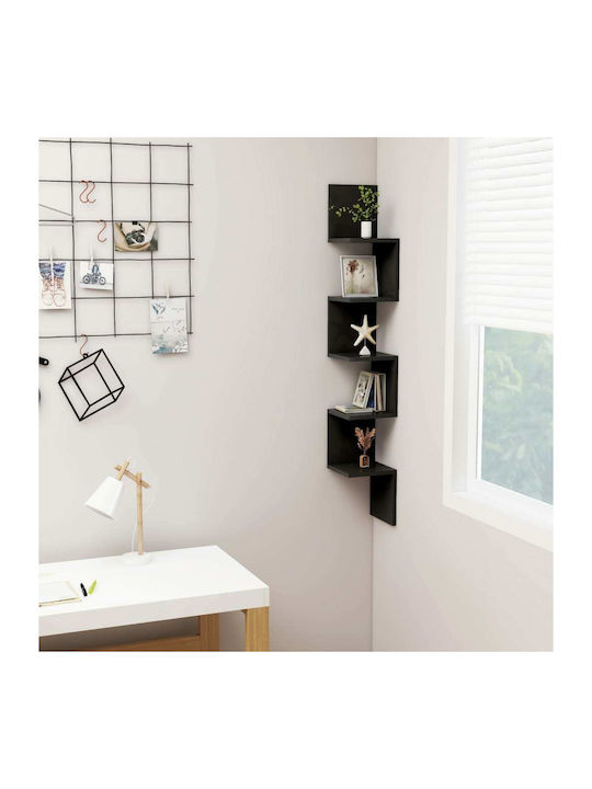 Corner Shelf Wall Black Velvet-Black Metal 20x20x127.5cm