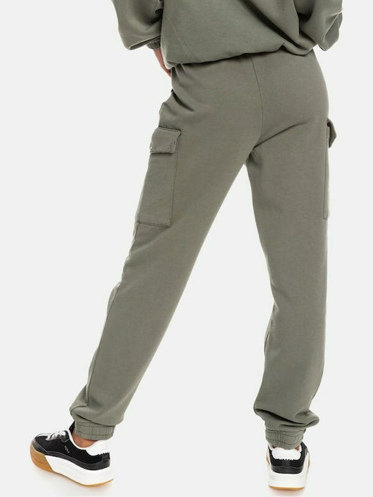 Roxy Flight Time Hohe Taille Damen-Sweatpants Jogger Khaki