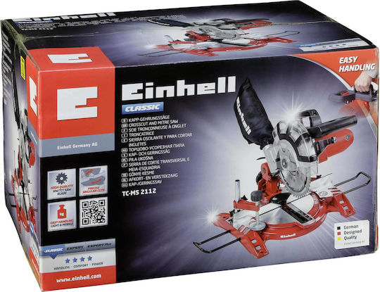 Einhell TC-MS 2112 Miter Saw Electric with Power 1400W, Cutting Disc Diameter 210mm & Cutting Speed 5000rpm