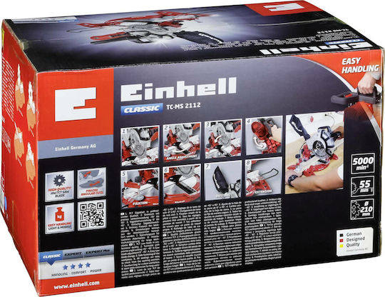 Einhell TC-MS 2112 Miter Saw Electric with Power 1400W, Cutting Disc Diameter 210mm & Cutting Speed 5000rpm