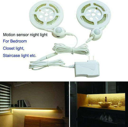 Wasserdicht LED-Streifen 12V Warmes Weiß Licht 2x1.2m Typ SMD2835 mit Bewegungssensor & Netzteil
