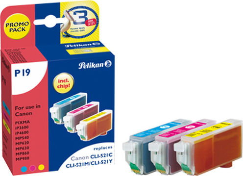 Pelikan P19 Πακέτο Συμβατών Μελανιών Εκτυπωτή InkJet Canon CLI-521 9ml Πολλαπλό (Color) 3τμχ