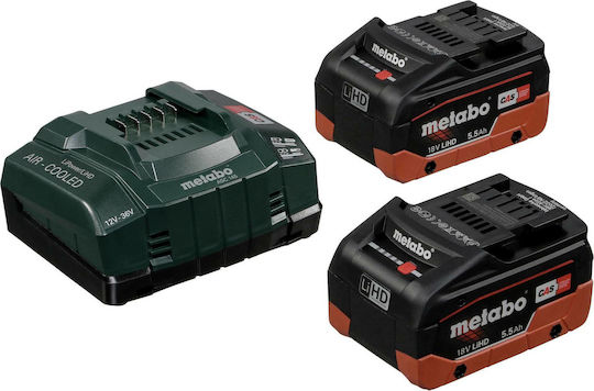 Metabo Set 2 Tool Batteries Lithium 18V Capacity 5.5Ah with Charger
