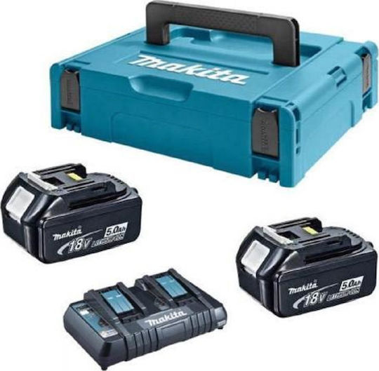Makita Set 2 Baterii Unelte Litiu 18V Capacitate 5Ah cu Încărcător DC18RD