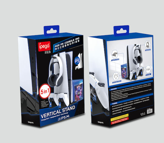 iPega P5009 multi-function base Βάση Φόρτισης για 2 χειριστήρια PS5 με φωτισμό LED Μαύρη PG-P5009