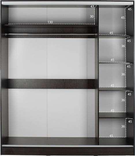 Δίφυλλη Ντουλάπα Συρόμενη με Καθρέπτη 180x60x210cm Δίφυλλη Ντουλάπα Συρόμενη με Καθρέπτη 180x60x210cm
