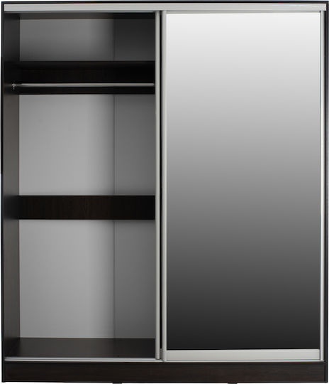 Doppeltür Kleiderschrank Schieben mit Spiegel Wenge 180x60x210cm
