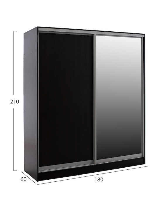 Doppeltür Kleiderschrank Schieben mit Spiegel Wenge 180x60x210cm