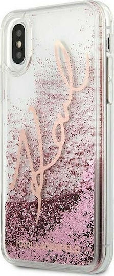 Karl Lagerfeld Glitter Signature Back Cover Πλαστικό / Σιλικόνης Ροζ Χρυσό (iPhone X / Xs)