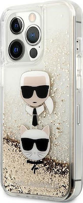 Karl Lagerfeld Liquid Glitter Karl & Choupette Head Plastic Back Cover Transparent / Gold (iPhone 13 Pro Max)