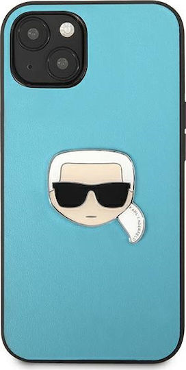 Karl Lagerfeld Ikonik Karl`s Head Metal Back Cover Synthetic Leather / Plastic Indigo / Blue (iPhone 13 mini)