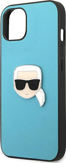 Karl Lagerfeld Ikonik Karl`s Head Metal Back Cover Synthetic Leather / Plastic Indigo / Blue (iPhone 13 mini)