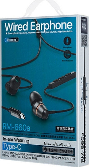Remax RM-660i În ureche Handsfree cu două căști cu mufă USB-C Negru