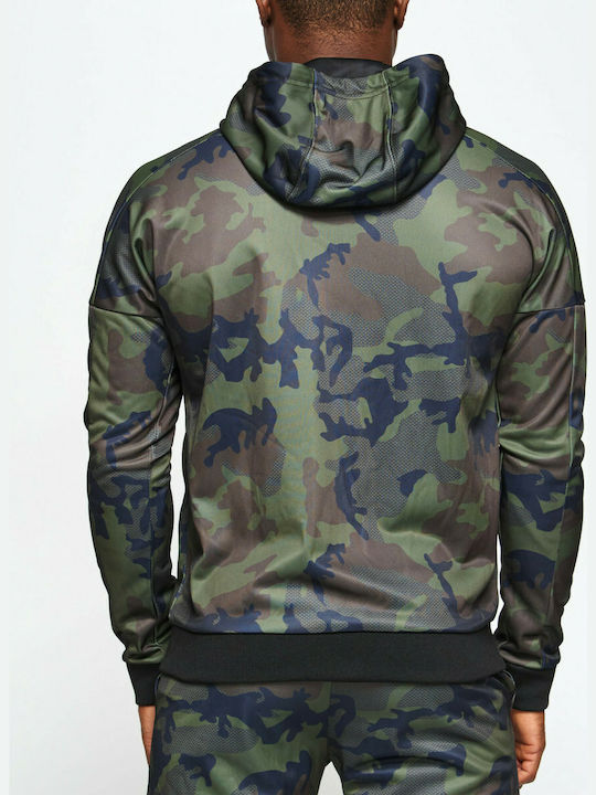 Leone Herren Sweatshirt Jacke mit Kapuze und Taschen Camo Green