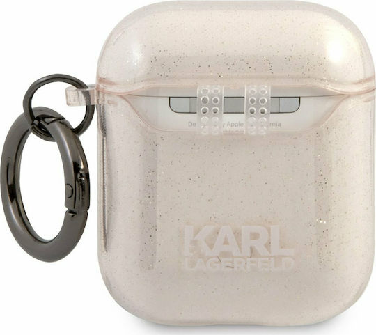 Karl Lagerfeld Glitter Choupette Case Silicone with Hook in Gold color for Apple AirPods 1 / AirPods 2