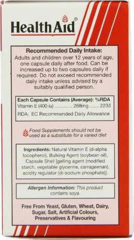 Health Aid Vitamin E Βιταμίνη για τo Δέρμα & Αντιοξειδωτική δράση 400iu 268mg 30 φυτικές κάψουλες
