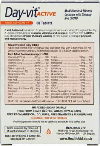 Health Aid Day-Vit Active Multivitamin für Energie 30 x 1 Tabletten