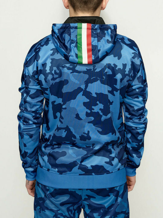 Leone ITA Men's Sweatshirt Jacket with Hood and Pockets Blue Camo