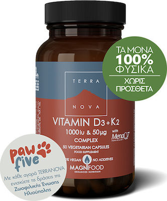 TerraNova D3 + K2 1000iu & 50ug Vitamin for Immune System Boost 1000iu 50 veg. caps