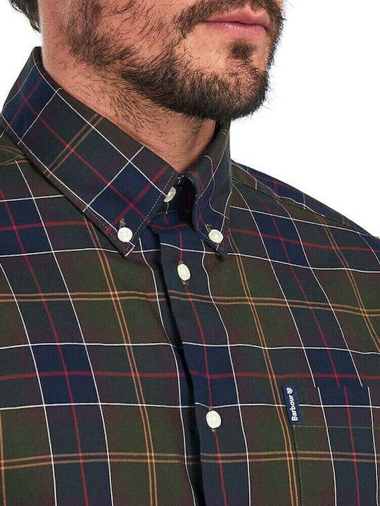 Long-sleeved Cotton Shirt Checked Blue Green