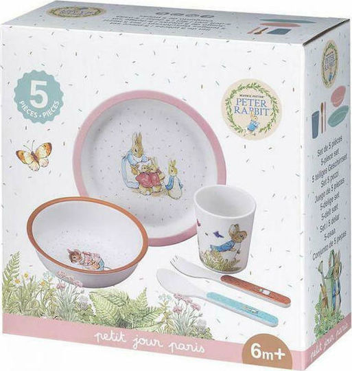 Petit Jour Paris Baby Melamine Feeding Set Peter Rabbit 5pcs Pink