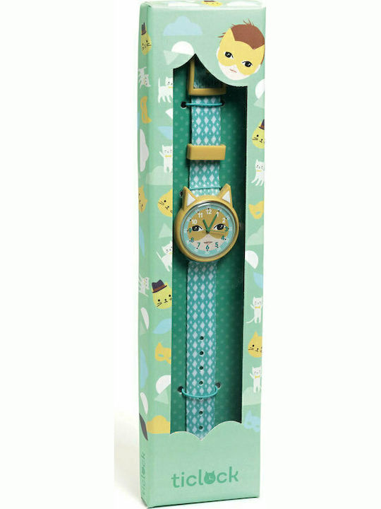 Djeco Kinder-Analoguhr Party mit Stoffarmband Grün