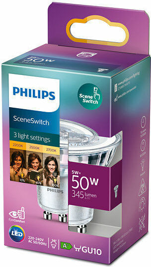 Philips Λάμπα LED 5W για Ντουί GU10 Ρυθμιζόμενο Λευκό 345lm Dimmable