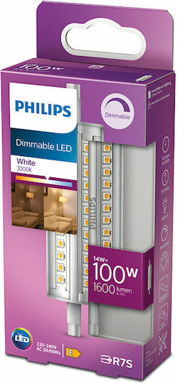 Philips LED крушка 14W Тип Флуоресцентни 118mm за фасунга R7S и форма T8 Топло бяло 1600лм