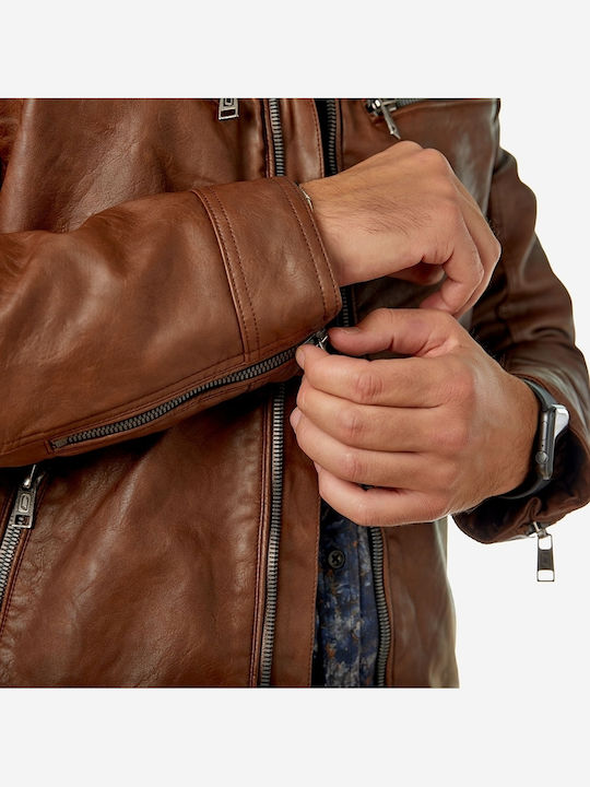 21501-091 Faux Leather Jacket Biker Tabac Brown