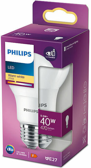 Philips LED Bulb 5.5W for Socket E27 and Shape A60 Warm White 470lm