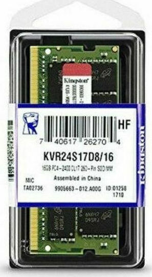Kingston ValueRAM 16GB DDR4 RAM με Ταχύτητα 2400 για Laptop