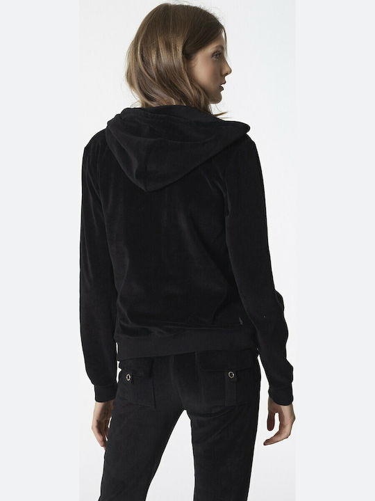 Women's Sweatshirt Jacket Velvet Hooded Black