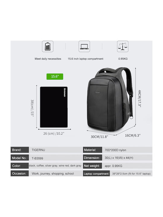 Tigernu T-B3599 Laptoptasche Für Laptop 15.6 Mit USB-Anschluss In Roter Farbe