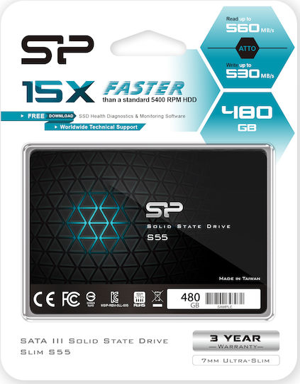 Silicon Power Slim S55 SSD 480GB 2.5'' Type With SATA III Connection SP480GBSS3S55S25