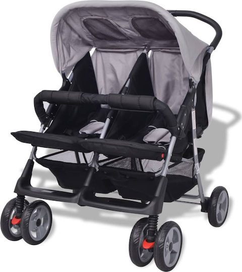 vidaXL Double Stroller Suitable from 6+ Months Grey & Black
